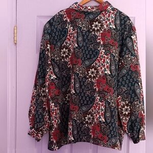 Vintage | Paisley Button-Up Silky Shirt Plus Size 1X